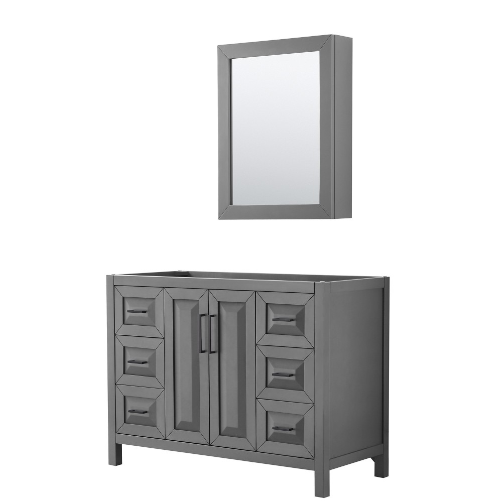 Daria 48" Single Vanity in Dark Gray, No Top, Matte Black Trim, Medicine Cabinet