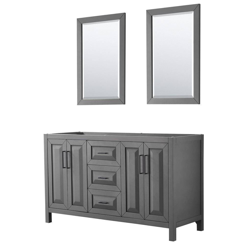 Daria 60" Double Vanity in Dark Gray, No Top, Matte Black Trim, 24" Mirrors