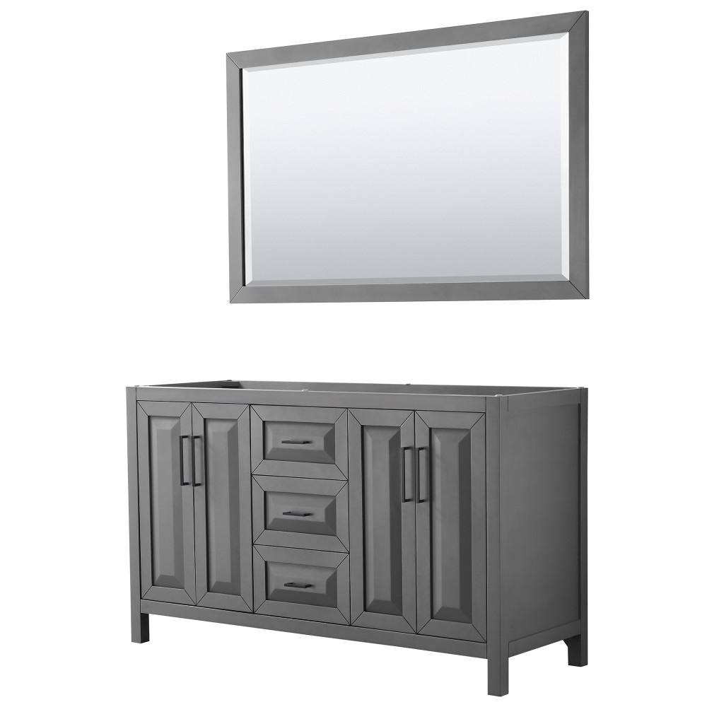 Daria 60" Double Vanity in Dark Gray, No Top, Matte Black Trim, 58" Mirror