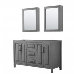 Daria 60" Dark Gray Double Vanity, No Top, Matte Black Trim, Medicine Cabinets