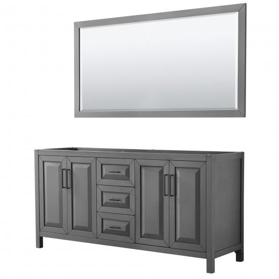 Daria 72" Double Vanity in Dark Gray, No Top, Matte Black Trim, 70" Mirror