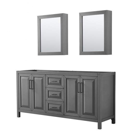 Daria 72" Dark Gray Double Vanity, No Top, Matte Black Trim, Medicine Cabinets