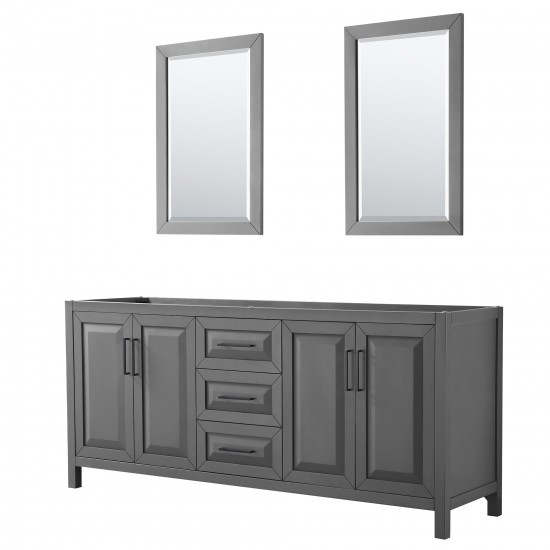 Daria 80" Double Vanity in Dark Gray, No Top, Matte Black Trim, 24" Mirrors