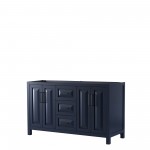 Daria 60" Double Vanity in Dark Blue, No Top, No Sink, Matte Black Trim