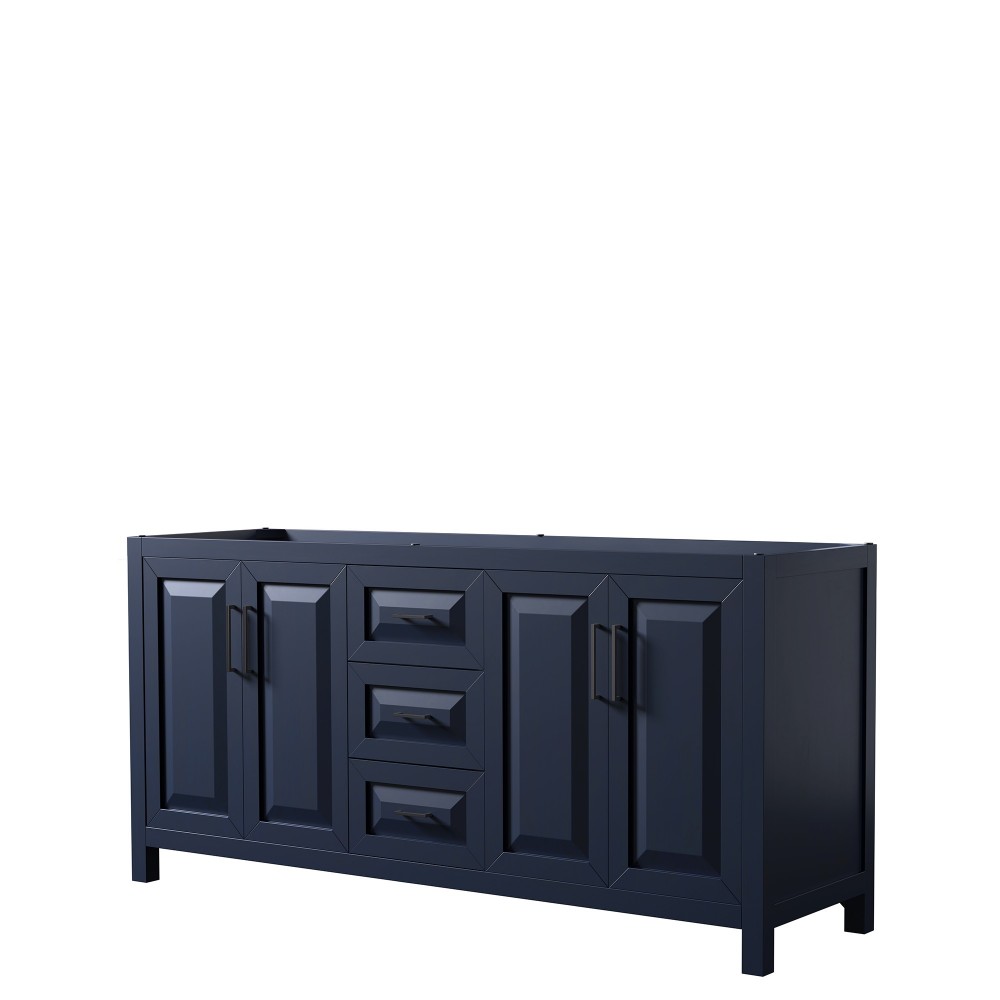 Daria 72" Double Vanity in Dark Blue, No Top, No Sink, Matte Black Trim