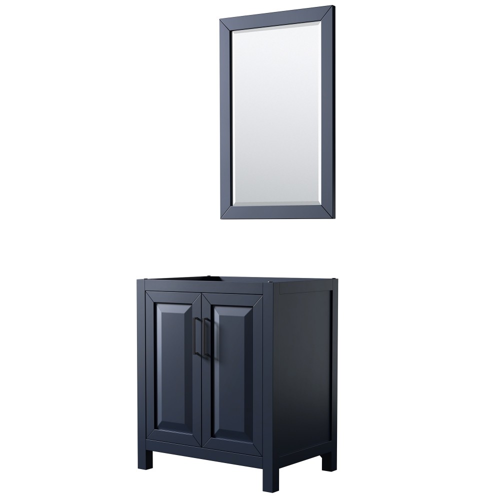 Daria 30" Single Vanity in Dark Blue, No Top, Matte Black Trim, 24" Mirror