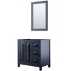 Daria 36" Single Vanity in Dark Blue, No Top, Matte Black Trim, 24" Mirror