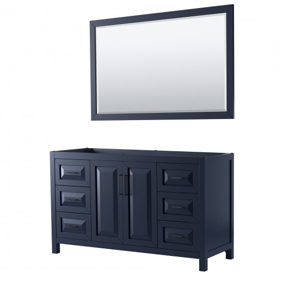 Daria 60" Single Vanity in Dark Blue, No Top, Matte Black Trim, 58" Mirror