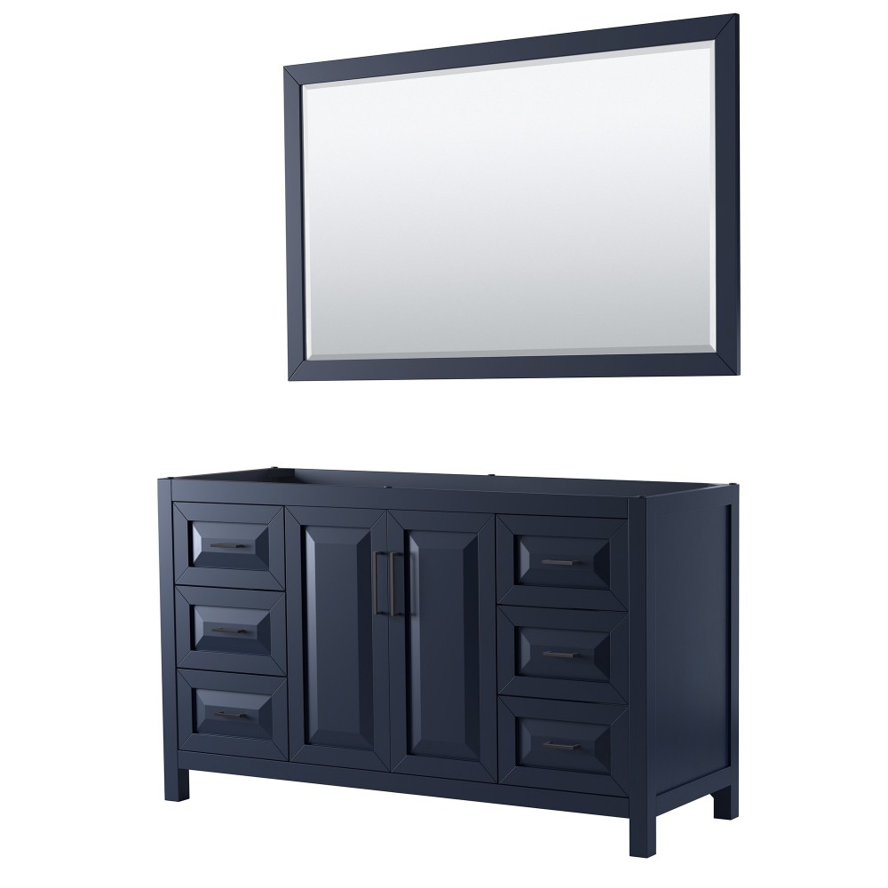 Daria 60" Single Vanity in Dark Blue, No Top, Matte Black Trim, 58" Mirror