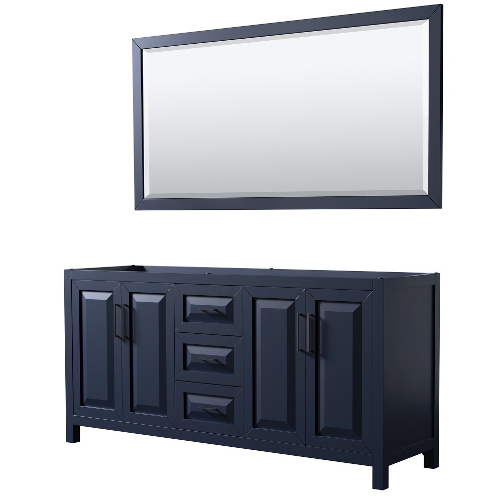 Daria 72" Double Vanity in Dark Blue, No Top, Matte Black Trim, 70" Mirror Daria 72" Double Vanity in Dark Blue, No Top, Matte Black Trim, 70" Mirror