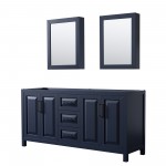 Daria 72" Dark Blue Double Vanity, No Top, Matte Black Trim, Medicine Cabinets