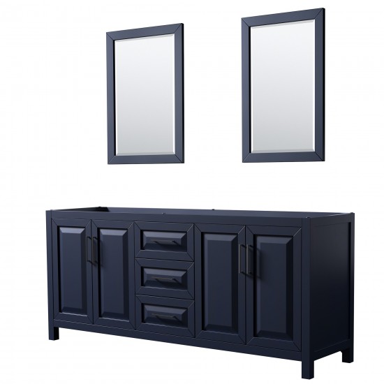 Daria 80" Double Vanity in Dark Blue, No Top, Matte Black Trim, 24" Mirrors