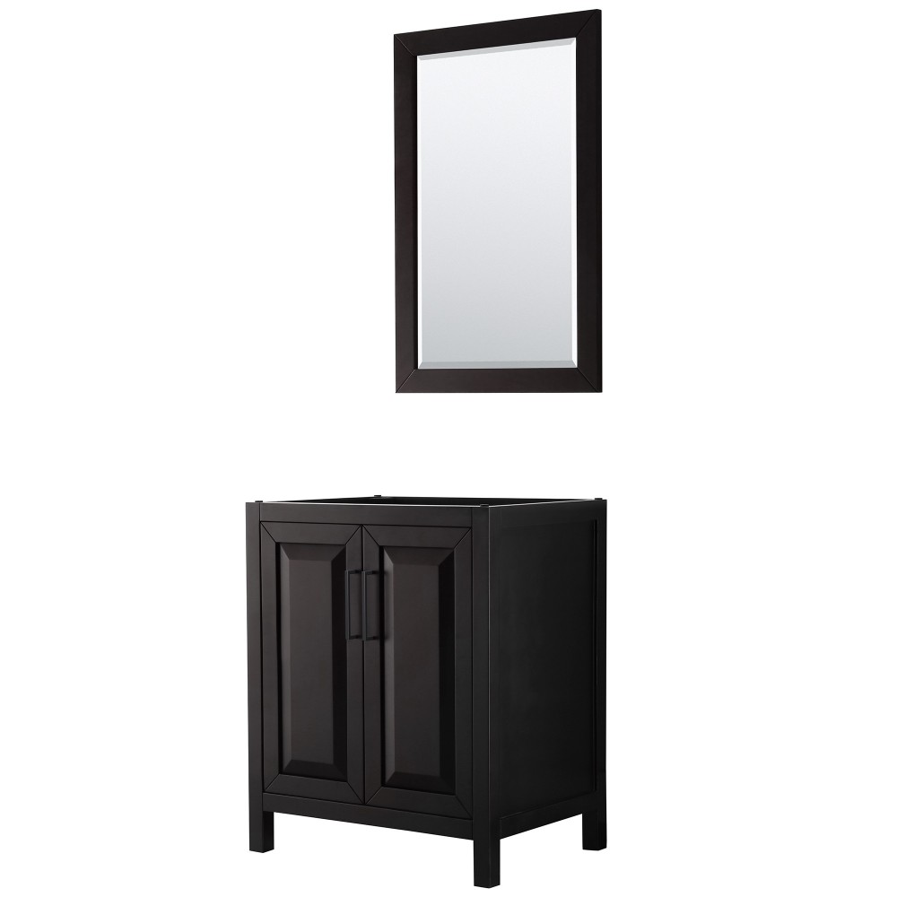 Daria 30" Single Vanity in Dark Espresso, No Top, Matte Black Trim, 24" Mirror