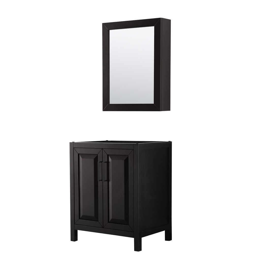 Daria 30" Dark Espresso Single Vanity, No Top, Black Trim, Medicine Cabinet