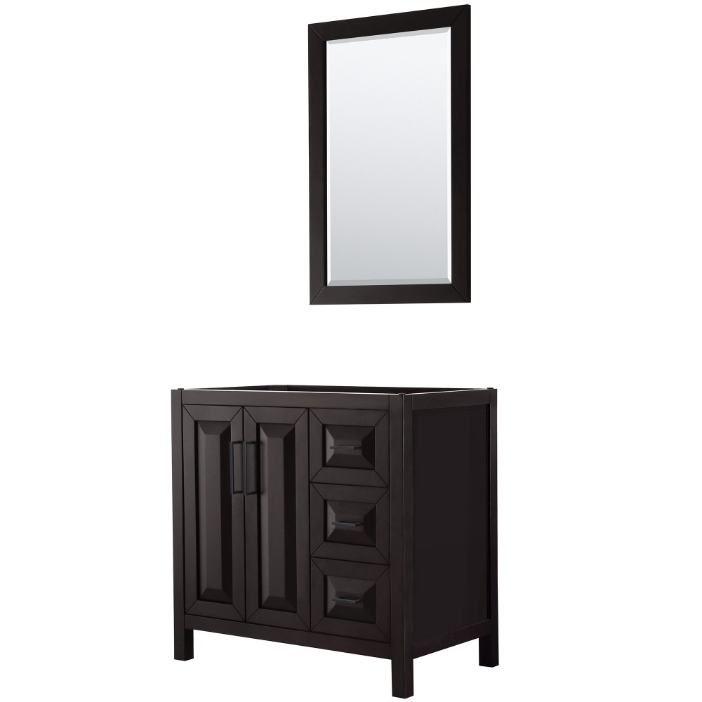 Daria 36" Single Vanity in Dark Espresso, No Top, Matte Black Trim, 24" Mirror Daria 36" Single Vanity in Dark Espresso, No Top, Matte Black Trim, 24" Mirror