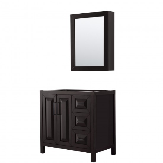 Daria 36" Dark Espresso Single Vanity, No Top, Black Trim, Medicine Cabinet