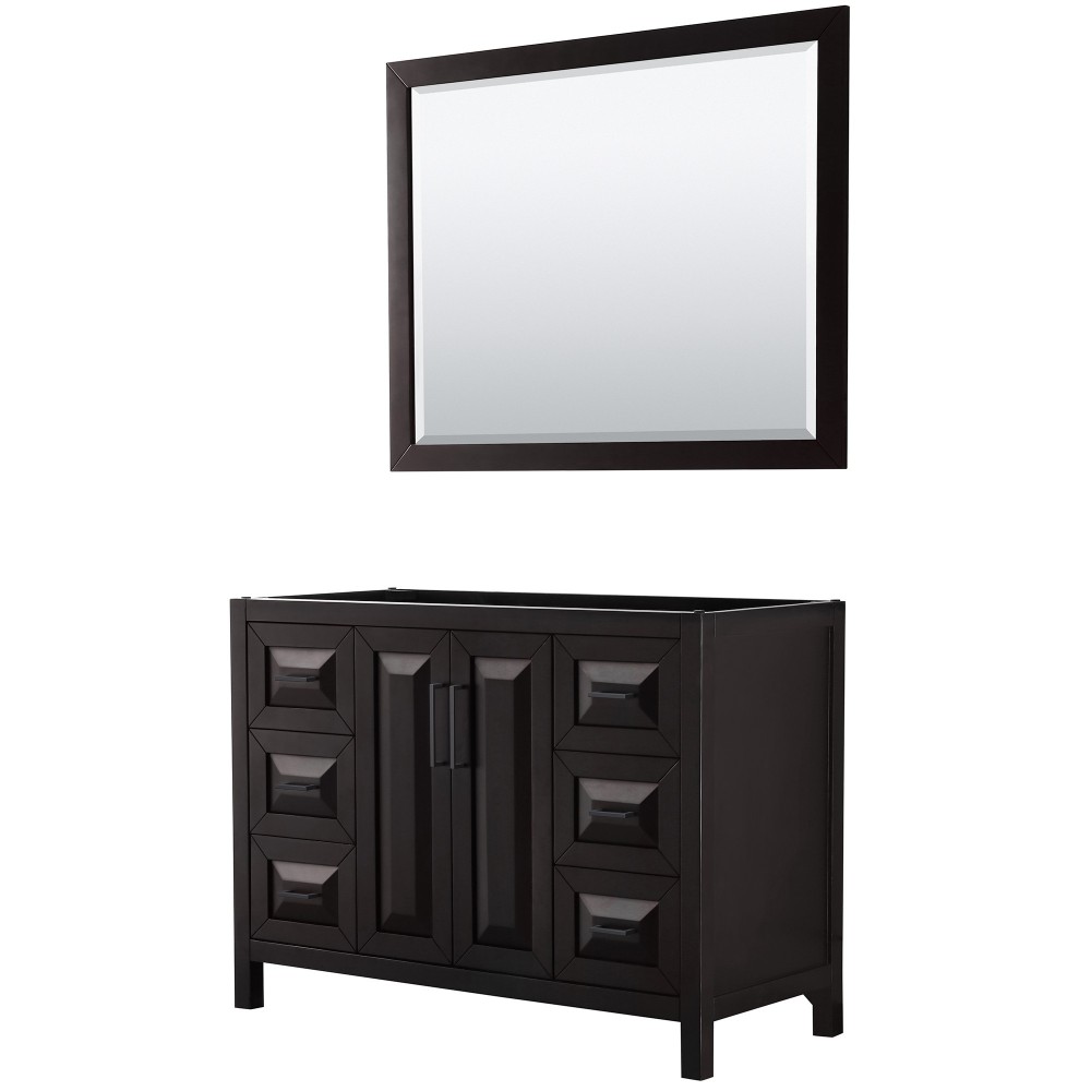 Daria 48" Single Vanity in Dark Espresso, No Top, Matte Black Trim, 46" Mirror