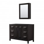 Daria 48" Dark Espresso Single Vanity, No Top, Black Trim, Medicine Cabinet