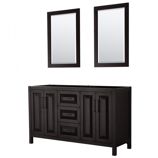 Daria 60" Double Vanity in Dark Espresso, No Top, Matte Black Trim, 24" Mirrors