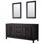 Daria 72" Double Vanity in Dark Espresso, No Top, Matte Black Trim, 24" Mirrors