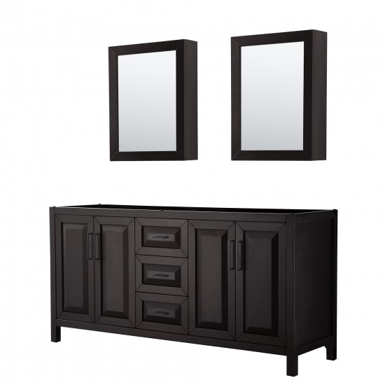 Daria 72" Dark Espresso Double Vanity, No Top, Black Trim, Medicine Cabinets