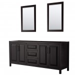 Daria 80" Double Vanity in Dark Espresso, No Top, Matte Black Trim, 24" Mirrors