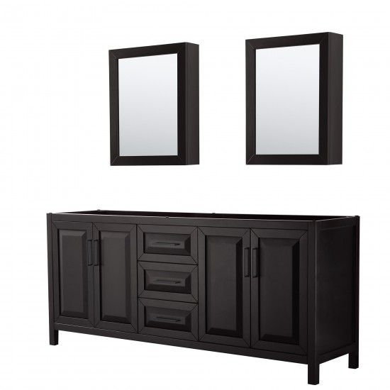 Daria 80" Dark Espresso Double Vanity, No Top, Black Trim, Medicine Cabinets