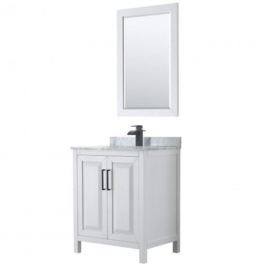 Daria 30" Single Vanity in White, Top, Square Sink, Matte Black Trim, 24" Mirror