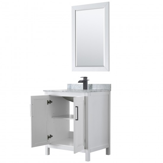 Daria 30" Single Vanity in White, Top, Square Sink, Matte Black Trim, 24" Mirror