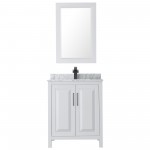 Daria 30" Single Vanity in White, Top, Square Sink, Matte Black Trim, 24" Mirror