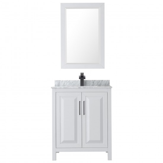 Daria 30" Single Vanity in White, Top, Square Sink, Matte Black Trim, 24" Mirror