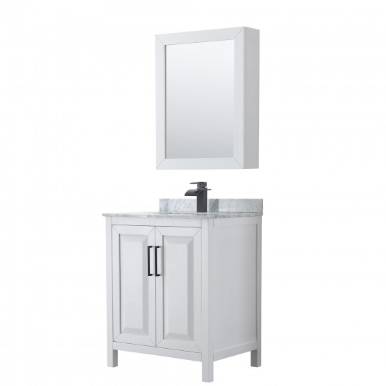 Daria 30" Single Vanity in White, Top, Square Matte Black Trim, Medicine Cabinet