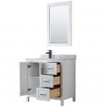 Daria 36" Single Vanity in White, Top, Square Sink, Matte Black Trim, 24" Mirror