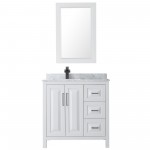 Daria 36" Single Vanity in White, Top, Square Sink, Matte Black Trim, 24" Mirror