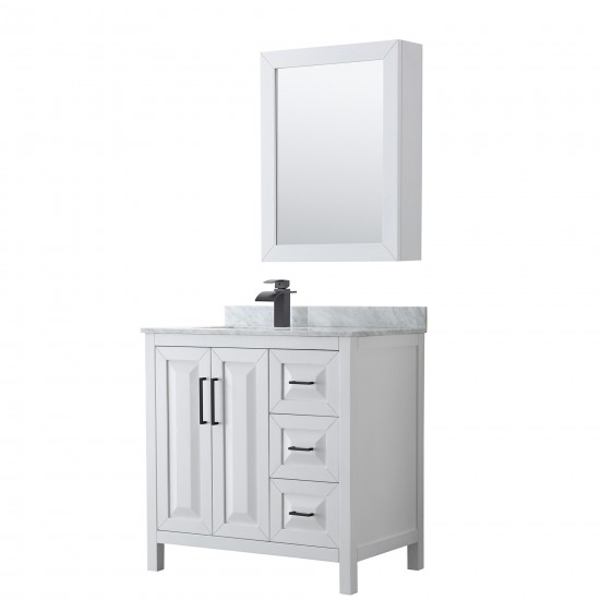 Daria 36" Single Vanity in White, Top, Square Matte Black Trim, Medicine Cabinet