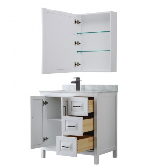 Daria 36" Single Vanity in White, Top, Square Matte Black Trim, Medicine Cabinet