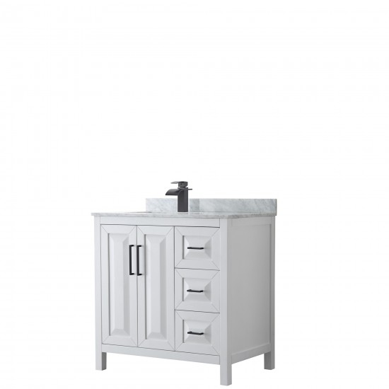 Daria 36" Single Vanity in White, Top, Square Sink, Matte Black Trim