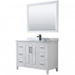 Daria 48" Single Vanity in White, Top, Square Sink, Matte Black Trim, 46" Mirror