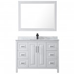 Daria 48" Single Vanity in White, Top, Square Sink, Matte Black Trim, 46" Mirror