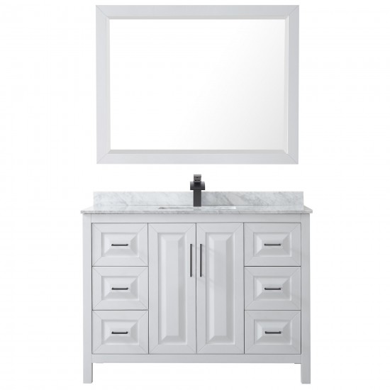 Daria 48" Single Vanity in White, Top, Square Sink, Matte Black Trim, 46" Mirror