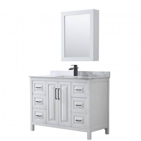 Daria 48" Single Vanity in White, Top, Square Matte Black Trim, Medicine Cabinet