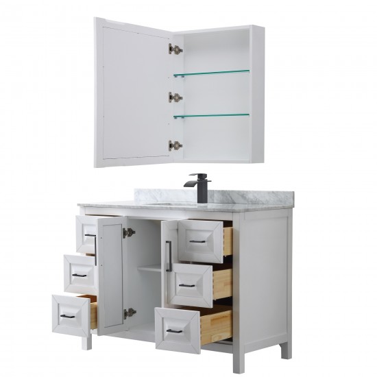 Daria 48" Single Vanity in White, Top, Square Matte Black Trim, Medicine Cabinet