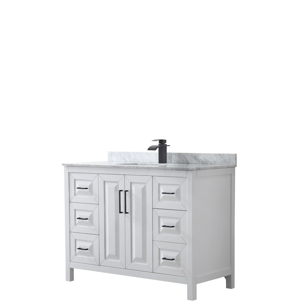 Daria 48" Single Vanity in White, Top, Square Sink, Matte Black Trim