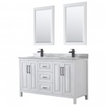 Daria 60" Double Vanity in White, Top, Square Matte Black Trim, 24" Mirrors