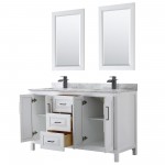 Daria 60" Double Vanity in White, Top, Square Matte Black Trim, 24" Mirrors