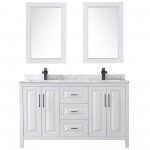 Daria 60" Double Vanity in White, Top, Square Matte Black Trim, 24" Mirrors