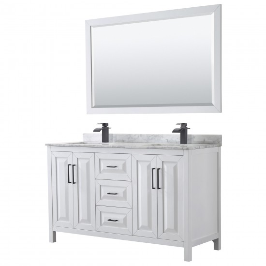 Daria 60" Double Vanity in White, Top, Square Matte Black Trim, 58" Mirror