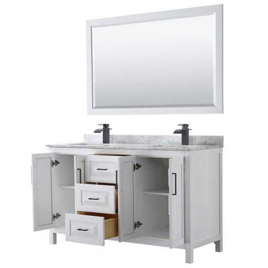 Daria 60" Double Vanity in White, Top, Square Matte Black Trim, 58" Mirror