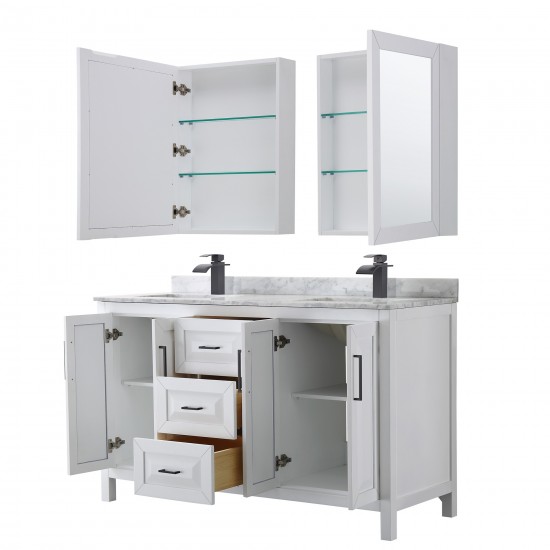 Daria 60" Double Vanity in White, Top, Black Trim, Medicine Cabinets