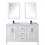 Daria 60" Double Vanity in White, Top, Black Trim, Medicine Cabinets